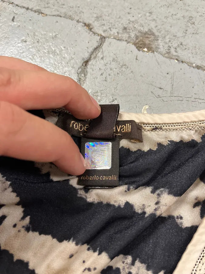 Roberto Cavalli Black & Beige Zebra Savage V Neck Longsleeves bTxyLqn 6