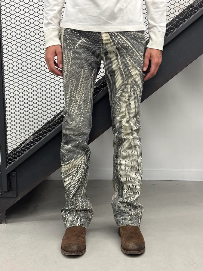 2000s Roberto Cavalli Black & Cream Sequin Optical Pants DVxqjZC 1
