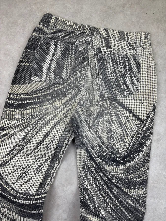 2000s Roberto Cavalli Black & Cream Sequin Optical Pants DVxqjZC 7