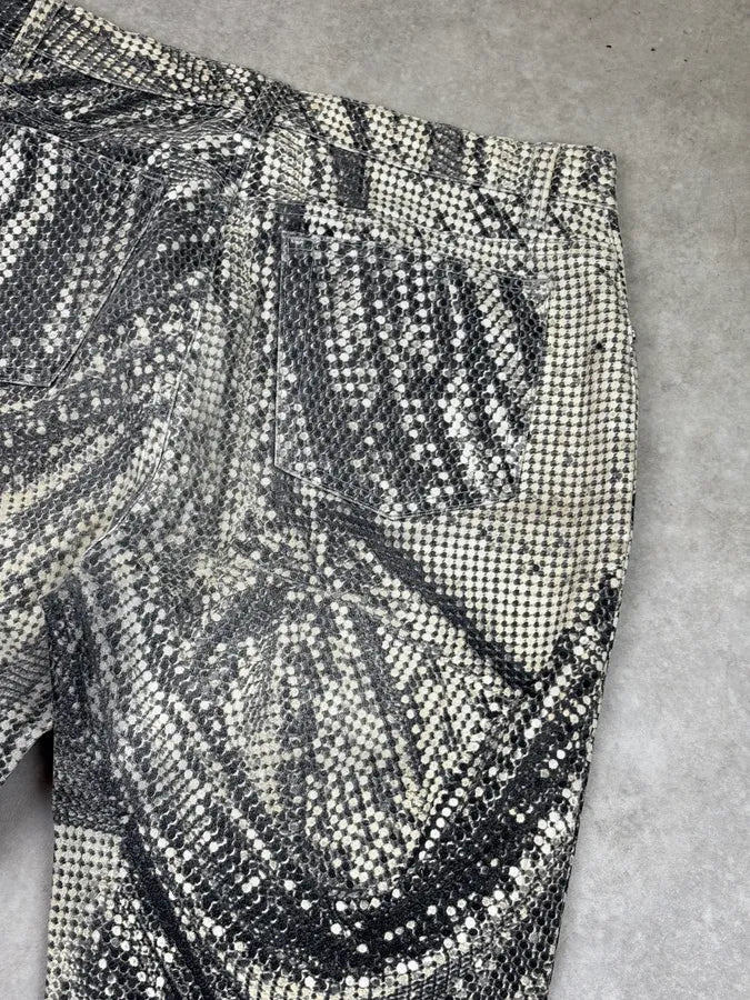 2000s Roberto Cavalli Black & Cream Sequin Optical Pants DVxqjZC 8