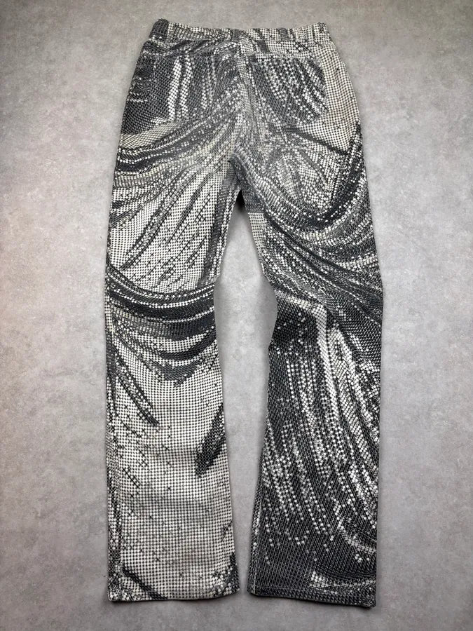 2000s Roberto Cavalli Black & Cream Sequin Optical Pants DVxqjZC 6