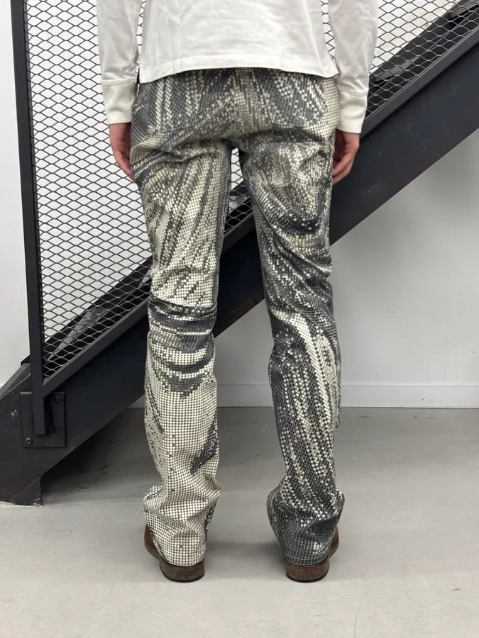 2000s Roberto Cavalli Black & Cream Sequin Optical Pants DVxqjZC 3