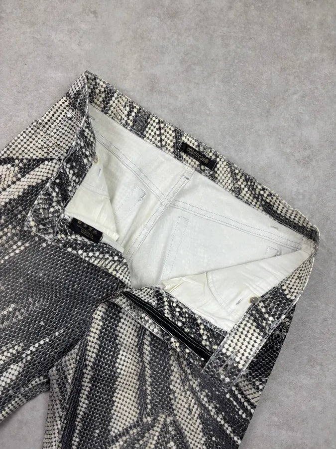 2000s Roberto Cavalli Black & Cream Sequin Optical Pants DVxqjZC 9