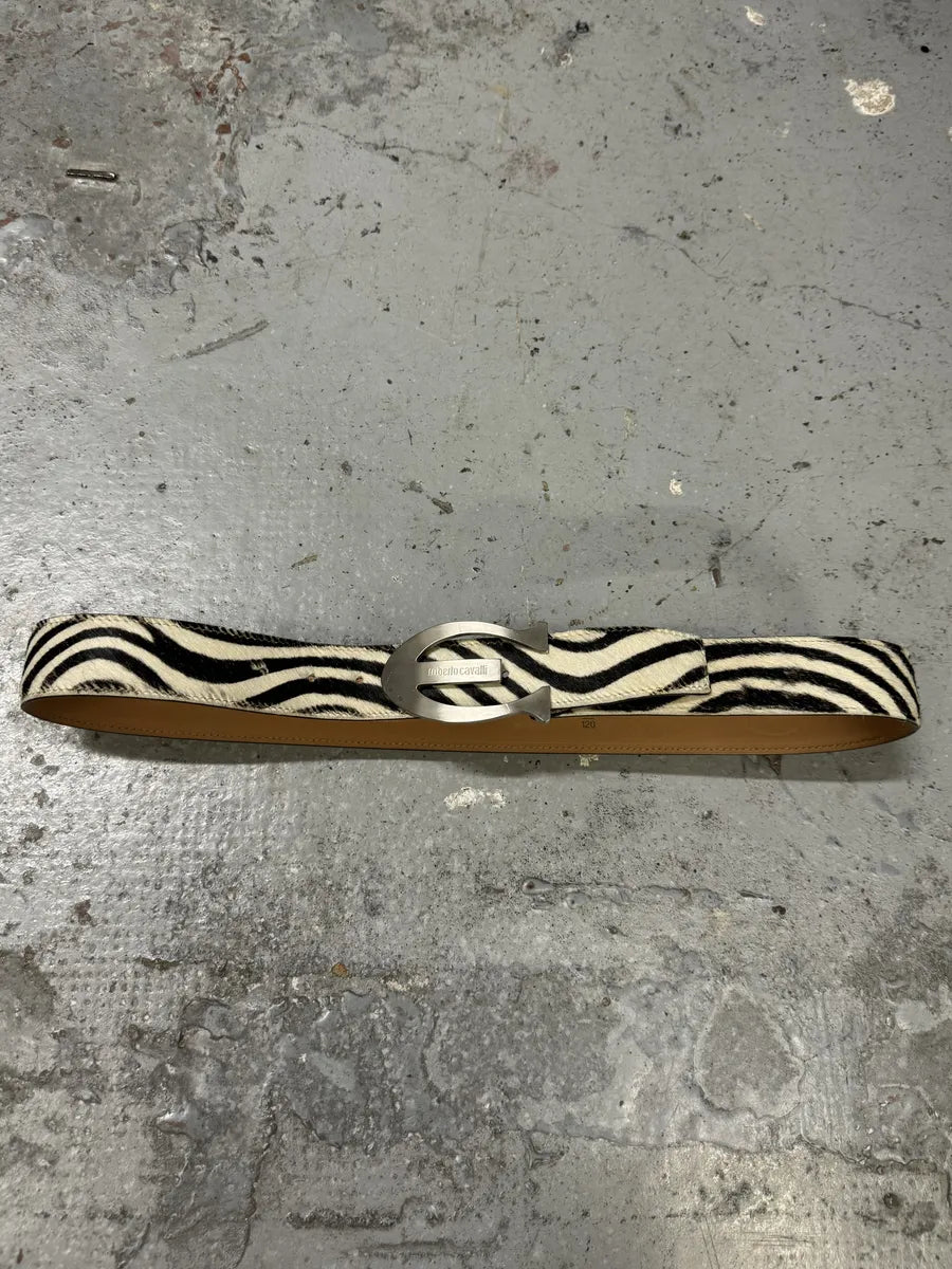 Roberto Cavalli Black & White Zebra Pony Hair Leather Belt cRjWETe 0