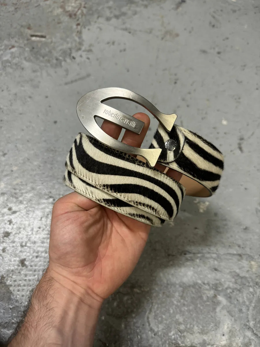 Roberto Cavalli Black & White Zebra Pony Hair Leather Belt cRjWETe 2