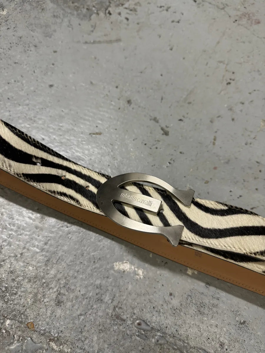 Roberto Cavalli Black & White Zebra Pony Hair Leather Belt cRjWETe 5