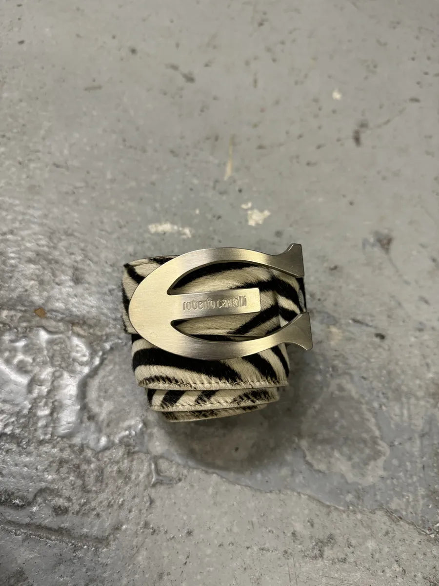 Roberto Cavalli Black & White Zebra Pony Hair Leather Belt cRjWETe 7