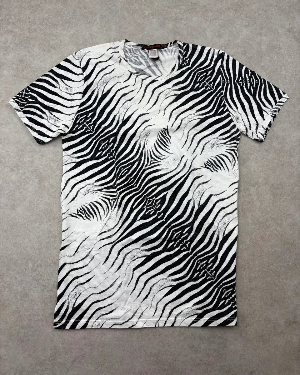 2000s Roberto Cavalli Black & White Zebra T-Shirt zFZLKSE 0