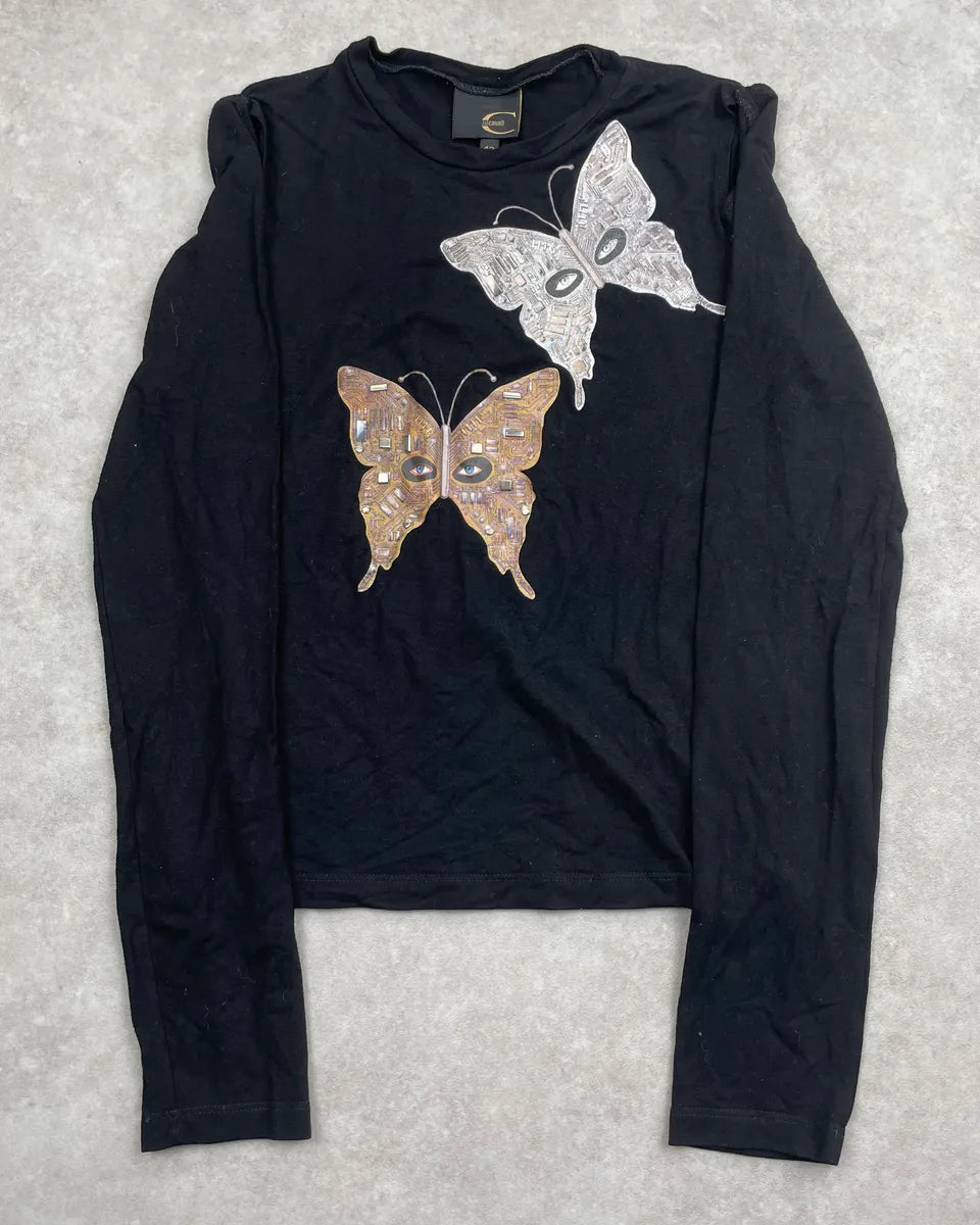 Roberto Cavalli Black Cotton Butterfly Longsleeve Cut Out  zswmSZc 0
