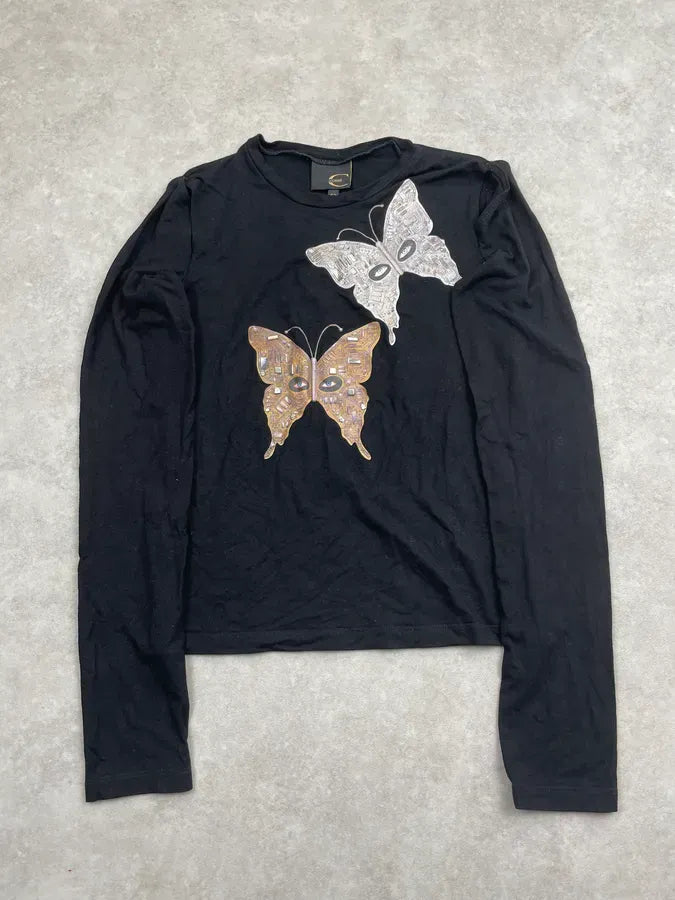 Roberto Cavalli Black Cotton Butterfly Longsleeve Cut Out  zswmSZc 1