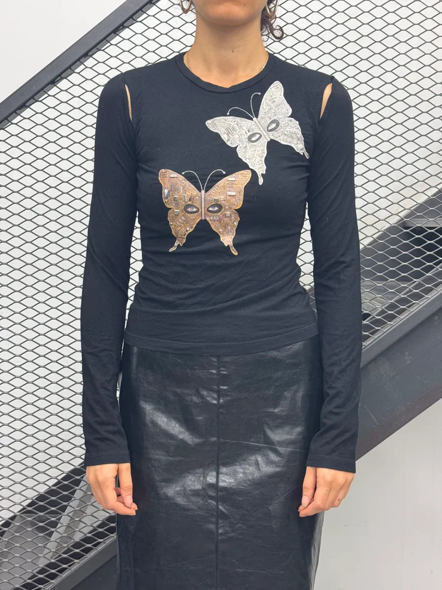 Roberto Cavalli Black Cotton Butterfly Longsleeve Cut Out  zswmSZc 3