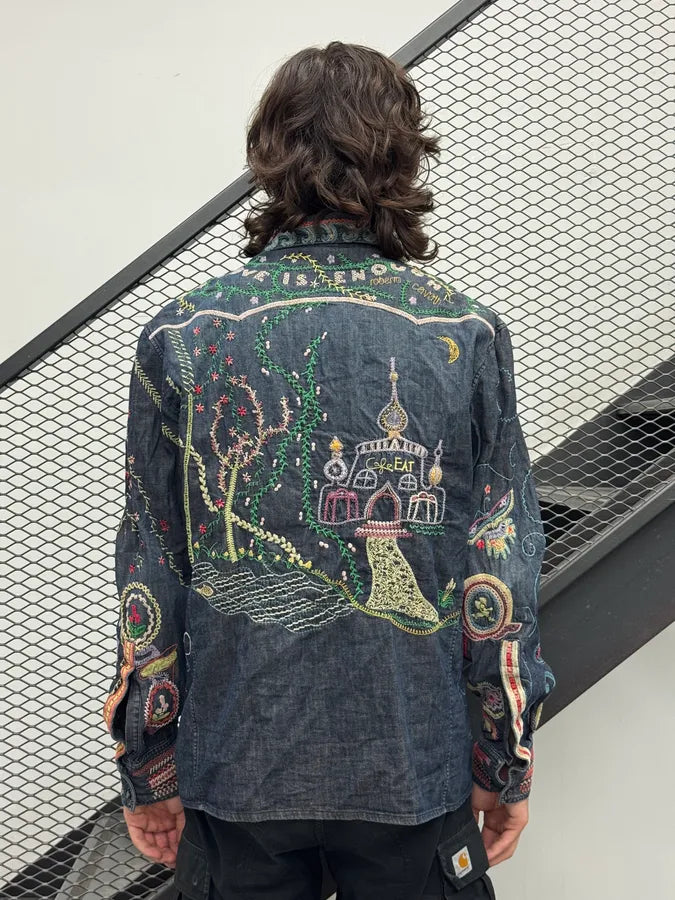 2000s Roberto Cavalli Blue Fantasy Embroidered Shirt lfvWyIL 2