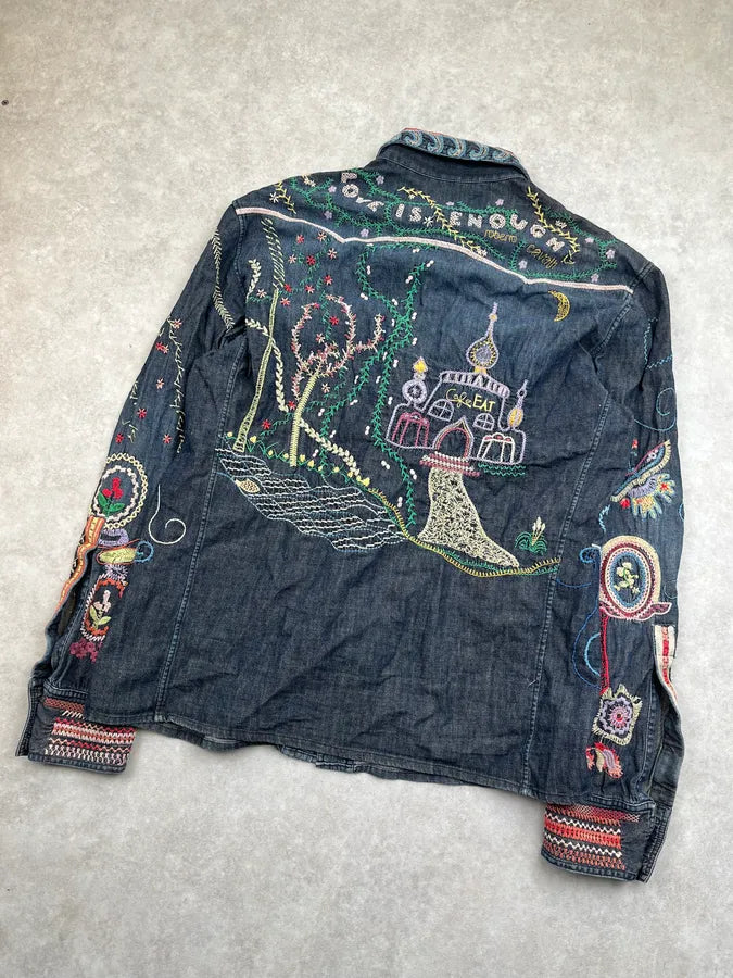 2000s Roberto Cavalli Blue Fantasy Embroidered Shirt lfvWyIL 10