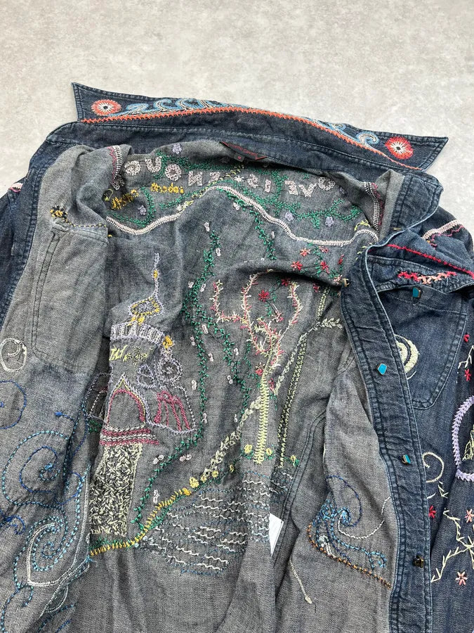2000s Roberto Cavalli Blue Fantasy Embroidered Shirt lfvWyIL 6