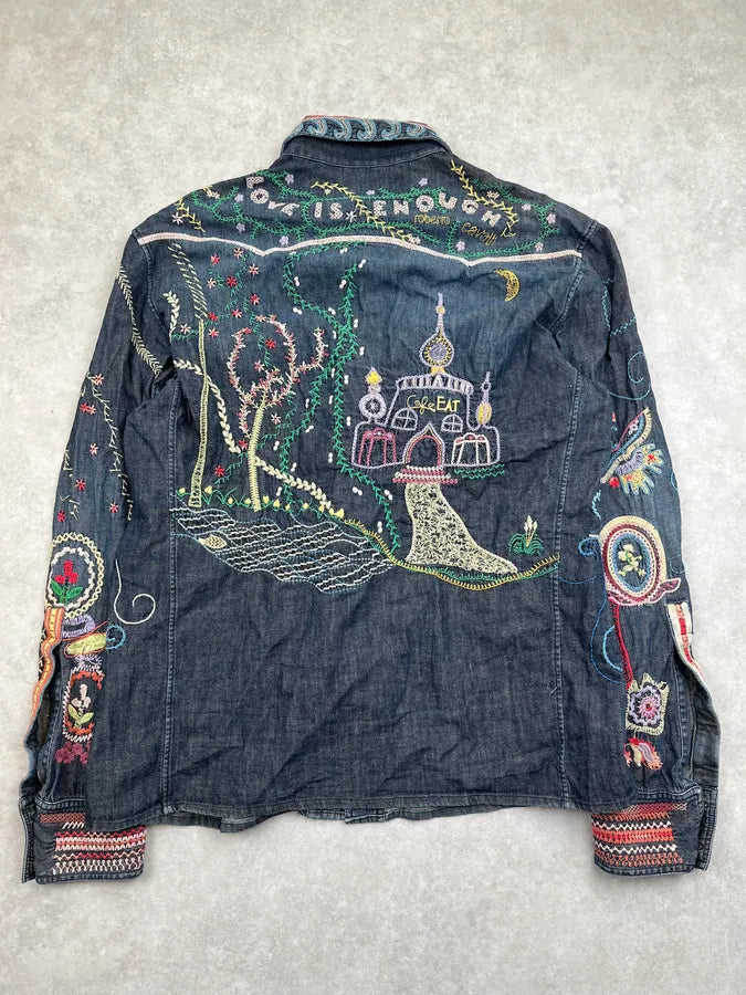 2000s Roberto Cavalli Blue Fantasy Embroidered Shirt lfvWyIL 4