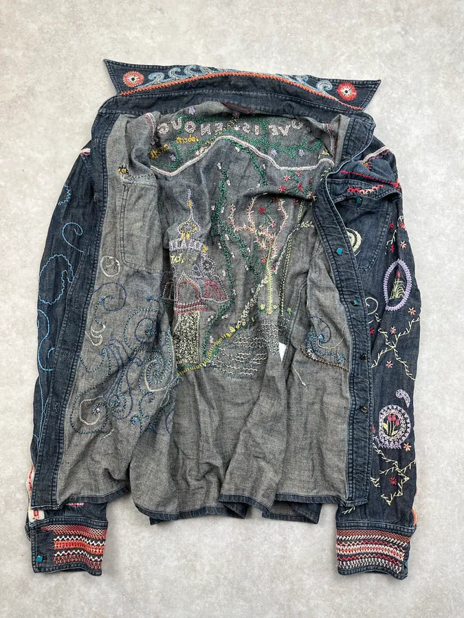 2000s Roberto Cavalli Blue Fantasy Embroidered Shirt lfvWyIL 5