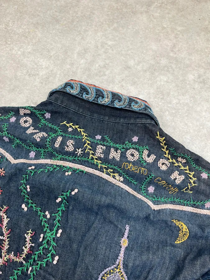 2000s Roberto Cavalli Blue Fantasy Embroidered Shirt lfvWyIL 9