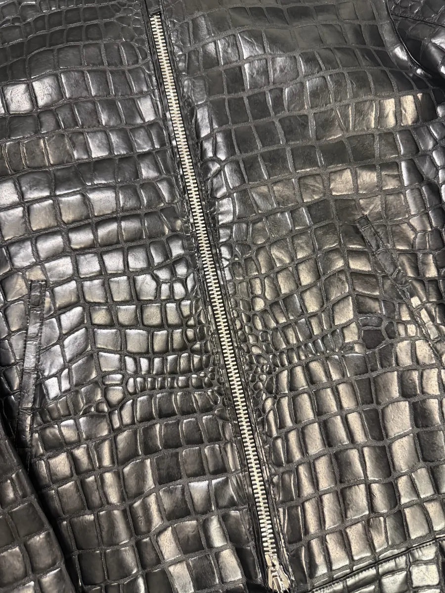 Roberto Cavalli Black Crocodile Embossed Leather Biker Jacket oUYirPD 10