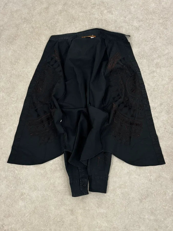 Roberto Cavalli Black & Brown Crop Circle Embroidered Shirt AFmwSkD 6