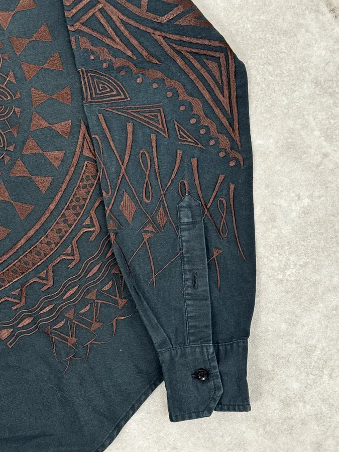 Roberto Cavalli Black & Brown Crop Circle Embroidered Shirt AFmwSkD 8