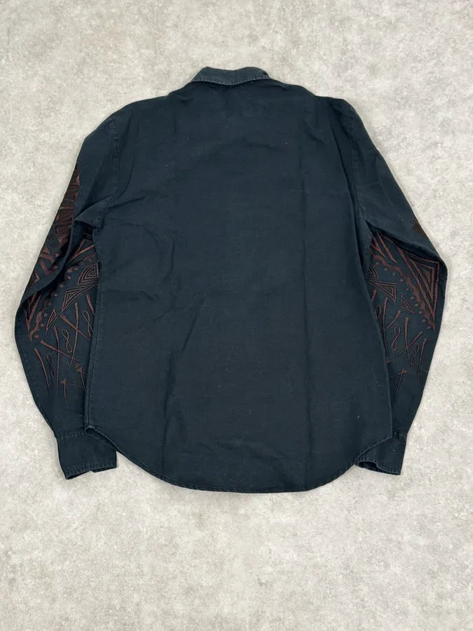 Roberto Cavalli Black & Brown Crop Circle Embroidered Shirt AFmwSkD 3