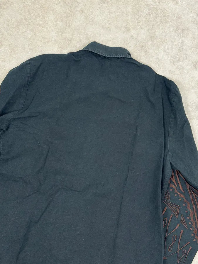 Roberto Cavalli Black & Brown Crop Circle Embroidered Shirt AFmwSkD 5