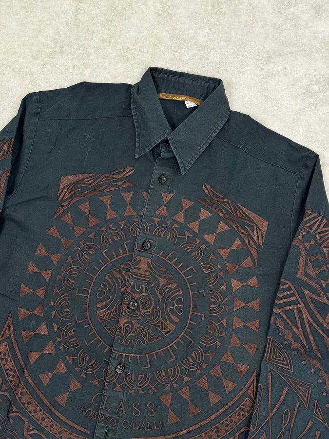 Roberto Cavalli Black & Brown Crop Circle Embroidered Shirt AFmwSkD 4