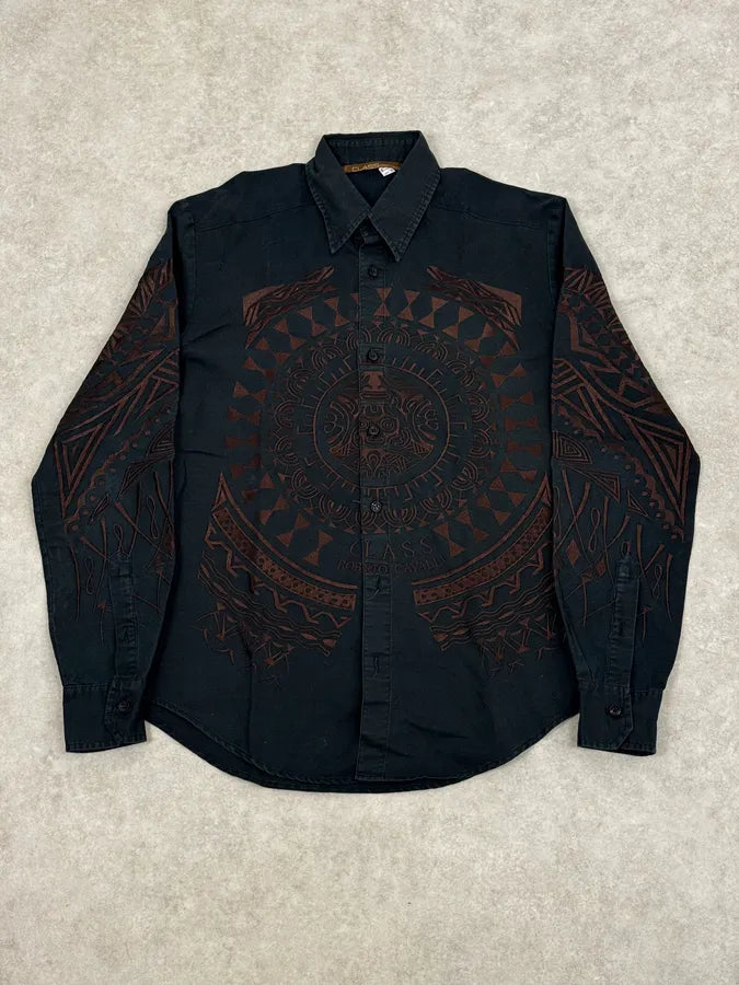 Roberto Cavalli Black & Brown Crop Circle Embroidered Shirt AFmwSkD 0