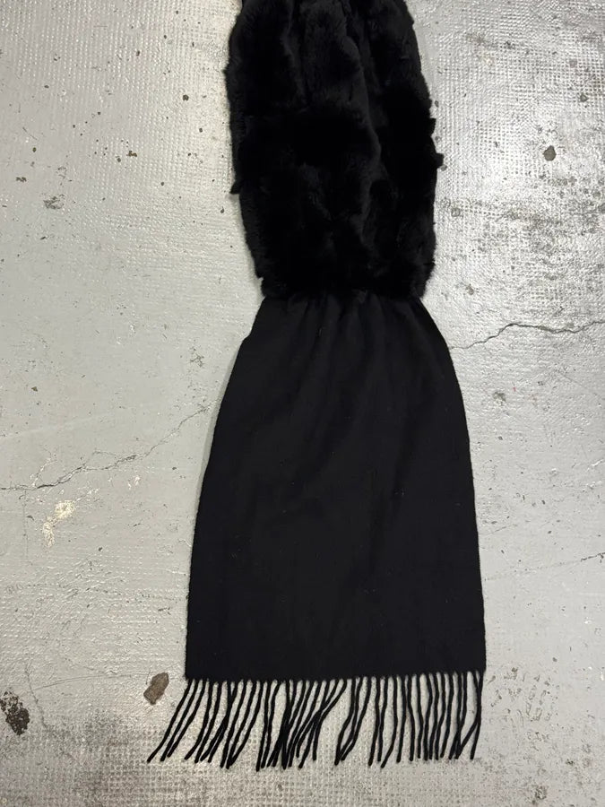Roberto Cavalli Black Fur & Fringed Hybrid Scarf aTKXdKW 5
