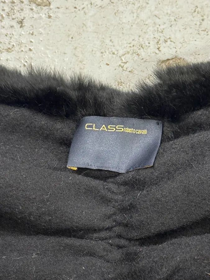 Roberto Cavalli Black Fur & Fringed Hybrid Scarf aTKXdKW 8