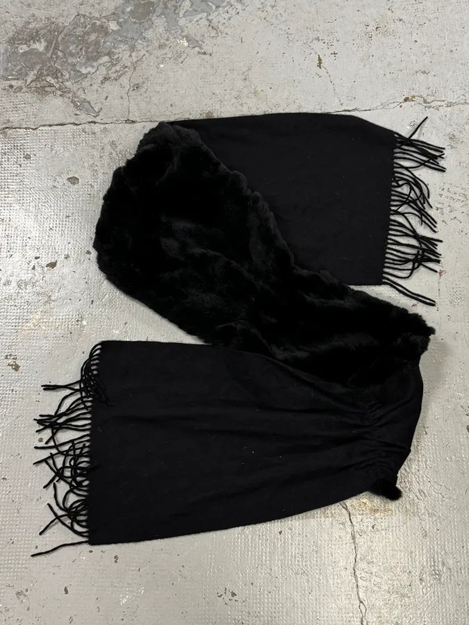 Roberto Cavalli Black Fur & Fringed Hybrid Scarf aTKXdKW 4