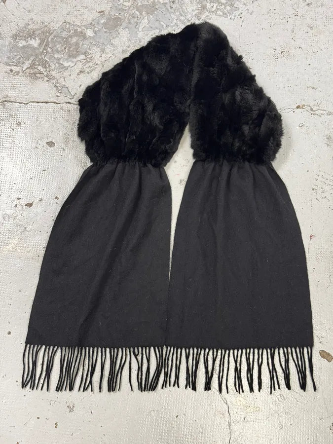 Roberto Cavalli Black Fur & Fringed Hybrid Scarf aTKXdKW 3