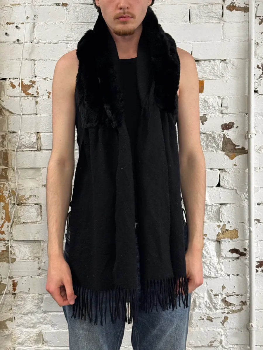 Roberto Cavalli Black Fur & Fringed Hybrid Scarf aTKXdKW 1