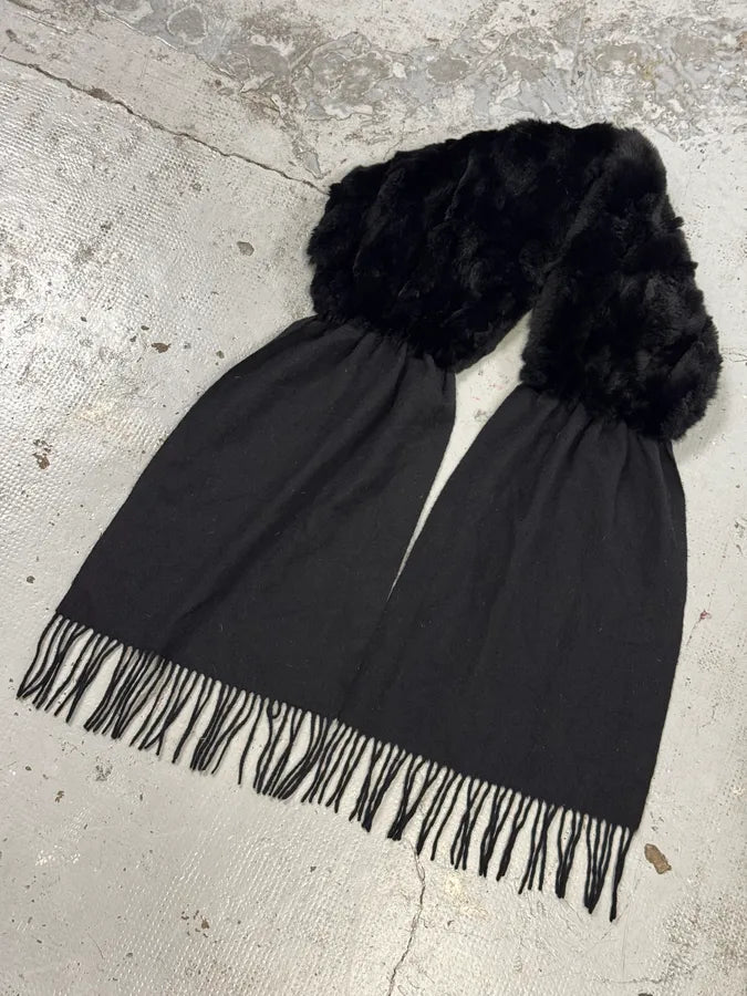 Roberto Cavalli Black Fur & Fringed Hybrid Scarf aTKXdKW 0