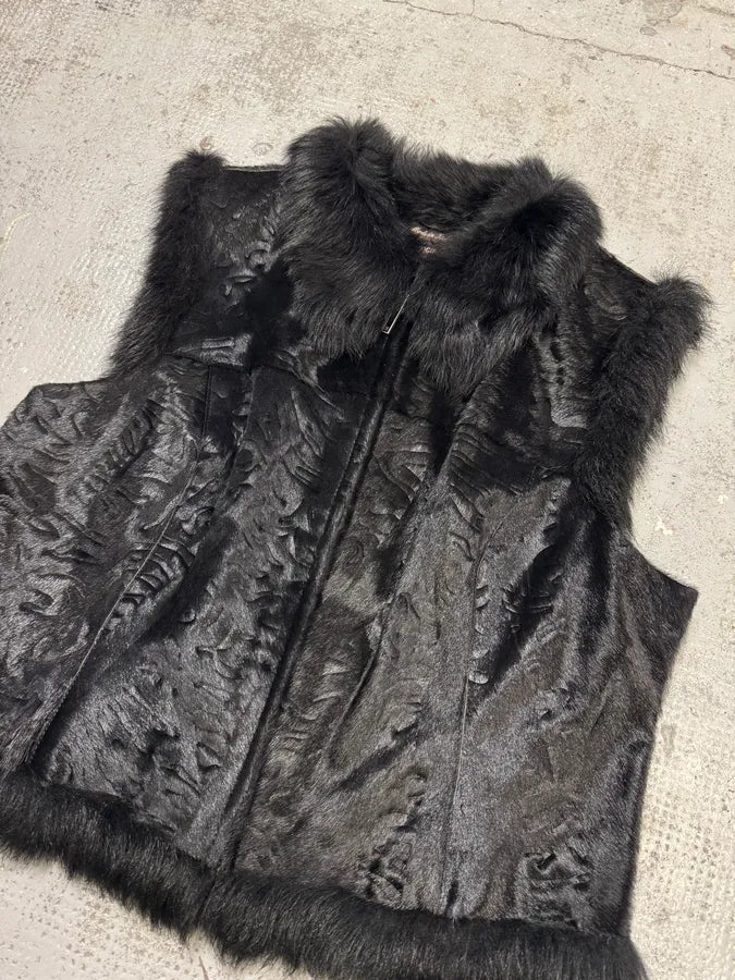Roberto Cavalli Black Fur Pony Hair Leather Vest Jacket zbJFJxo 3