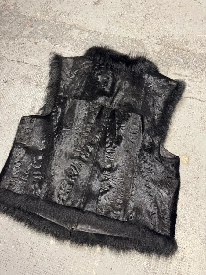 Roberto Cavalli Black Fur Pony Hair Leather Vest Jacket zbJFJxo 5