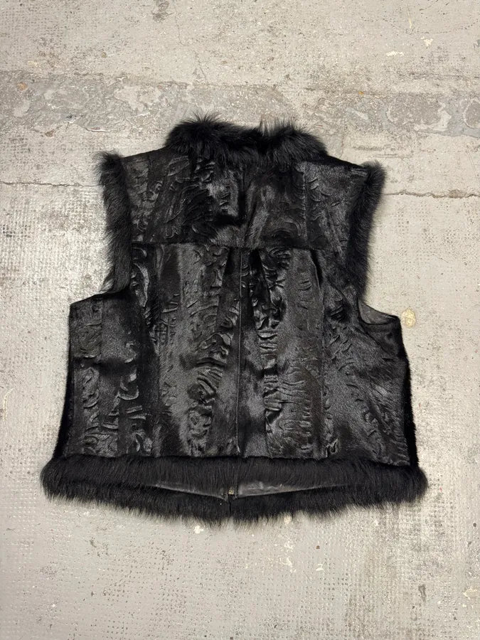 Roberto Cavalli Black Fur Pony Hair Leather Vest Jacket zbJFJxo 6