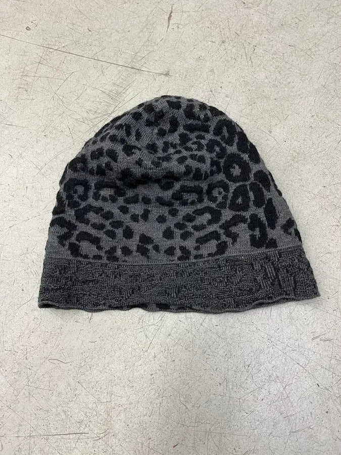 Roberto Cavalli Black Grey Wool Leopard Beanie Hat kaTktTL 0