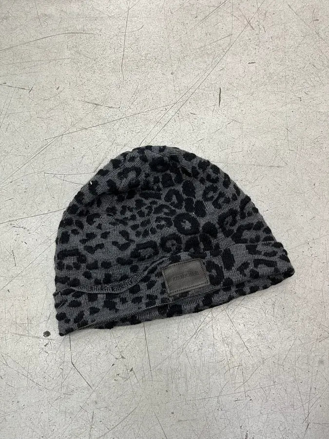 Roberto Cavalli Black Grey Wool Leopard Beanie Hat kaTktTL 1