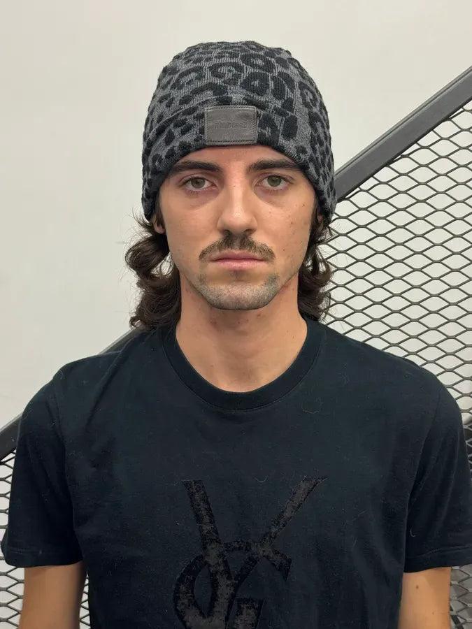 Roberto Cavalli Black Grey Wool Leopard Beanie Hat kaTktTL 2