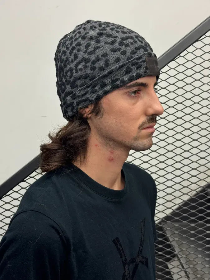 Roberto Cavalli Black Grey Wool Leopard Beanie Hat kaTktTL 3