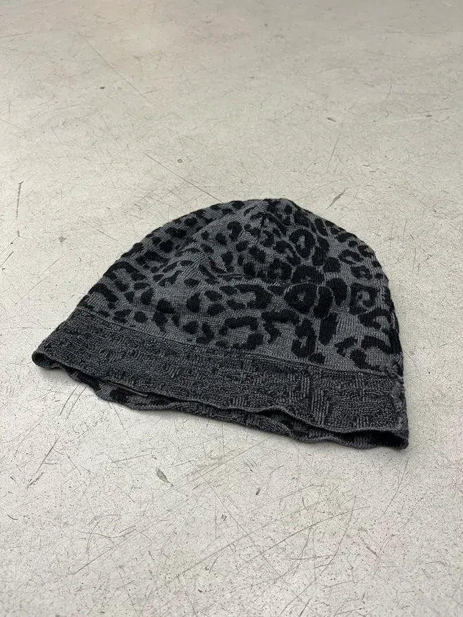 Roberto Cavalli Black Grey Wool Leopard Beanie Hat kaTktTL 5
