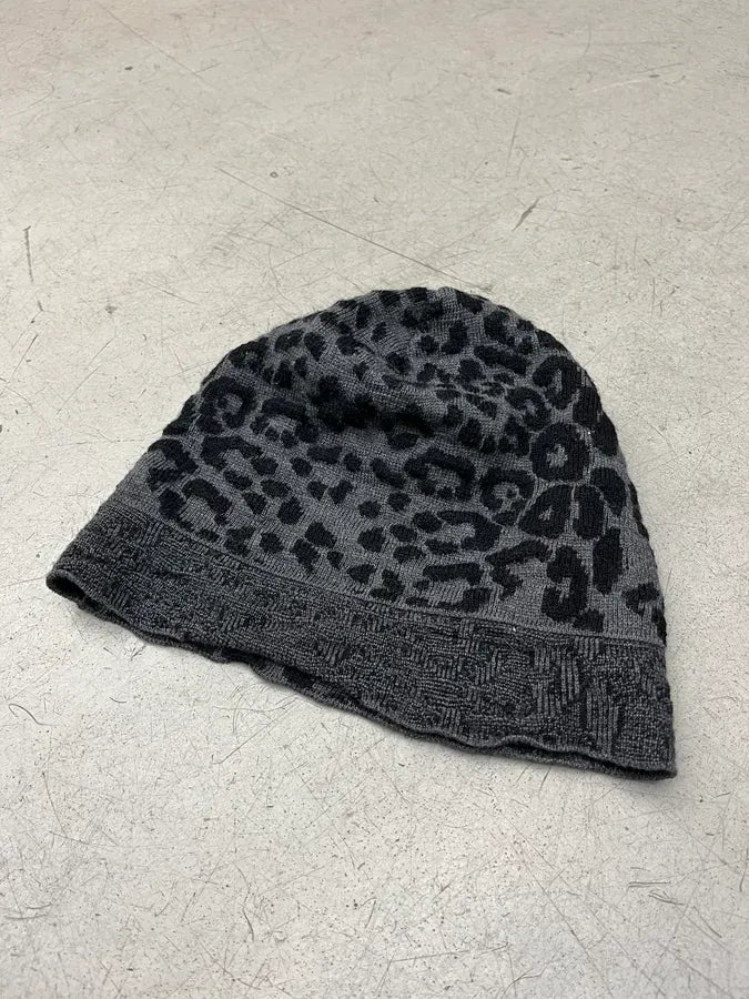 Roberto Cavalli Black Grey Wool Leopard Beanie Hat kaTktTL 6