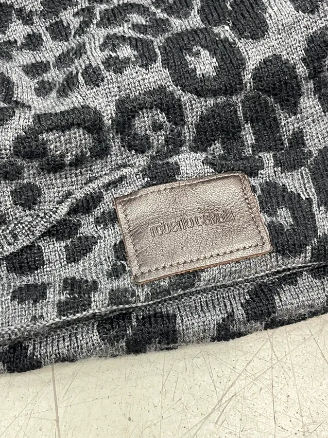 Roberto Cavalli Black Grey Wool Leopard Beanie Hat kaTktTL 7