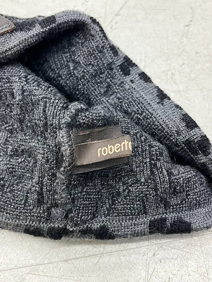 Roberto Cavalli Black Grey Wool Leopard Beanie Hat kaTktTL 8