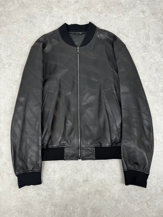 Roberto Cavalli Black Lazer Cut Bomber Leather Jacket JLagkva 0