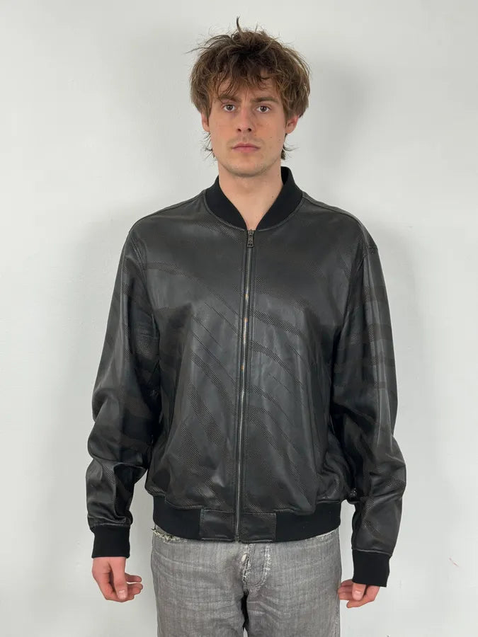 Roberto Cavalli Black Lazer Cut Bomber Leather Jacket JLagkva 1