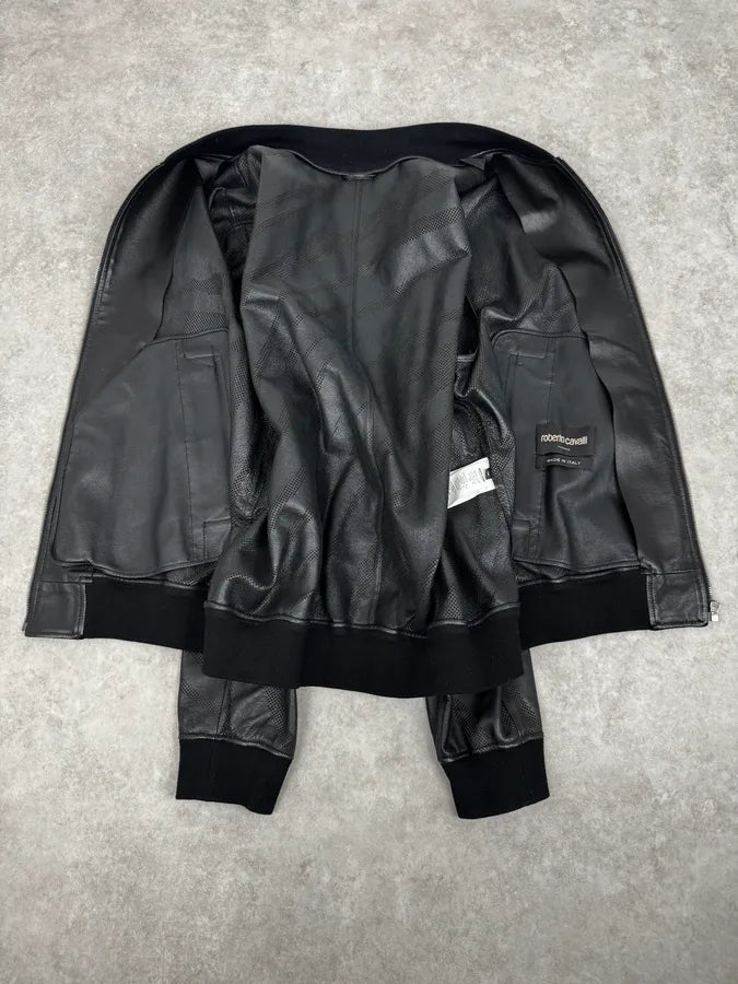 Roberto Cavalli Black Lazer Cut Bomber Leather Jacket JLagkva 6