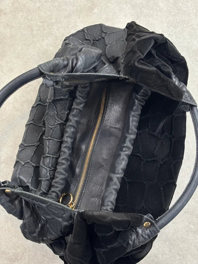 Roberto Cavalli Black Leather Crocodile-Embossed Reversible Handle Bag kHoQuSC 11