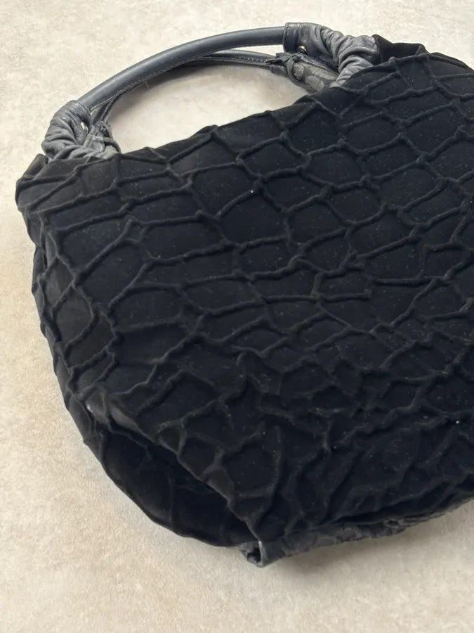 Roberto Cavalli Black Leather Crocodile-Embossed Reversible Handle Bag kHoQuSC 10